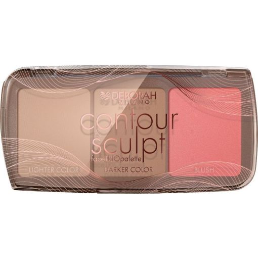 Deborah Milano Contour & Sculpt Face Trio Palette Paleta de colorete y contorno de textura sedosa y altamente pigmentada para acabado luminoso
