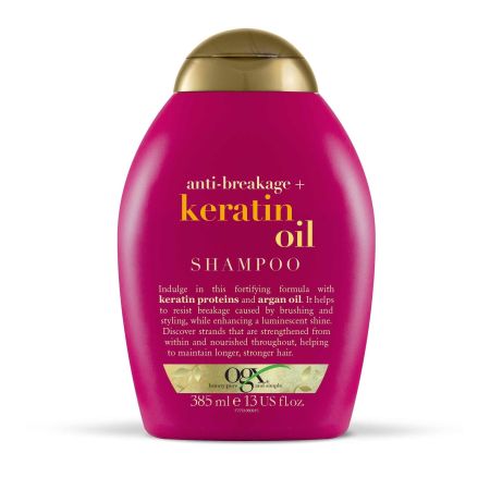 Ogx Keratin Oil Shampoo Champú evita puntas abiertas y melena quebradiza con aceite de keratina para cabello dañado 385 ml
