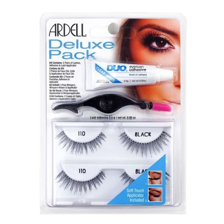 Ardell Pestañas Postizas Duo Deluxe 110 Black Set Set de pestañas postizas con pegamento y aplicador resistente al agua perfecto para viajar 4 uds