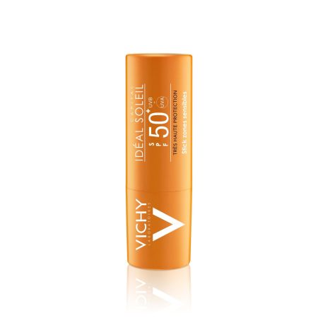 Vichy Ideal Soleil Stick Zones Sensibles Spf 50+ Stick solar ideal para proteger zonas más sensibles y labios de las quemaduras solares 9 gr