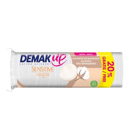 Demak-Up Discos Desmaquillantes Sensitive Formato Especial Discos desmaquillantes limpiadores con propiedades suavizantes y calmantes 72 uds