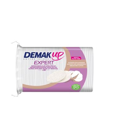 Demak-Up Discos Desmaquillantes Expert Ovalados Discos desmaquillantes y limpiadores redondos eliminan con suavidad impurezas y residuos 50 uds