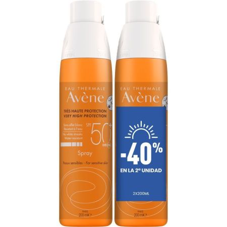 Avène Spray Spf 50+ Duplo Formato Especial Spray solar facial y corporal de textura hidroprotectora ofrece comodidad inmediata y duradera 2x200 ml