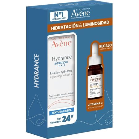 Avène Hydrance Légère Emulsion+Vitamin Active Sérum Gatis Pack regalo enriquecido ofrece hidratación y luminosidad matificando la piel