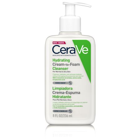 Cerave Limpiadora Crema-Espuma Hidratante Limpiador en espuma sin perfume elimina suciedad y maquillaje eficazmente restaurando la barrera