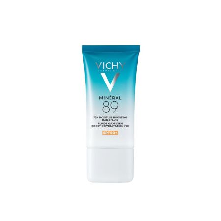 Vichy Mineral 89 72h Moisture Boosting Daily Fluid Spf 50+ Fluido solar facial nutre la barrera hasta 72 horas y ofrece una sensación suave y flexible 50 ml