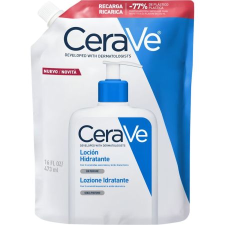 Cerave Loción Hidrantate Recarga Loción hidratante facial y corporal de textura ligera hipoalergénica restaura la barrera protectora de la piel 473 ml