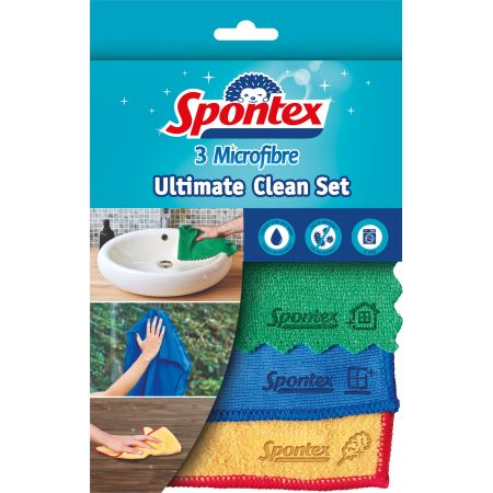 Spontex Microfibre Ultimate Clean Set Bayeta de microfibra captura el polvo como un profesional perfecta para cualquier tarea de limpieza 3 uds