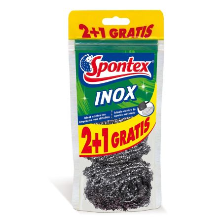 Spontex Estropajo Inox Formato Especial Estropajo eficaz contra la suciedad más incrustada realizado con acero reciclado 3 uds