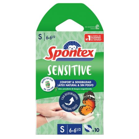 Spontex Guantes Sensitive Talla S 6·6 1/2 Guantes finos con látex satinados ofrecen máximo agarre y sensibilidad 10 uds