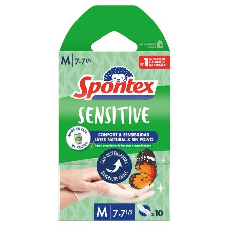 Spontex Guantes Sensitive Talla M 7·7 1/2 Guantes finos con látex satinados ofrecen máximo agarre y sensibilidad 10 uds