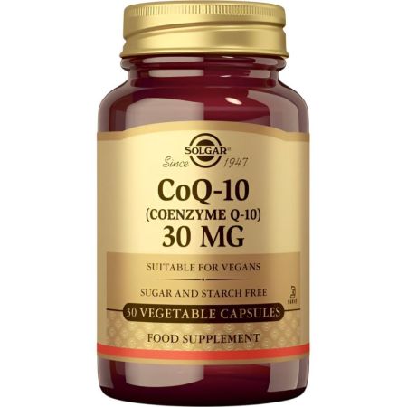 Solgar Coenzyme Q-10 30mg Complemento Alimenticio Complemento alimenticio natural contribuye en la protección de células ante los daños de radicales libres 30 uds