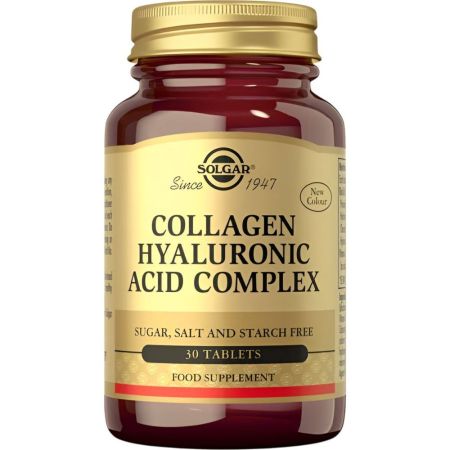 Solgar Collagen Hyaluronic Acid Complex Complemento Alimenticio Complemento alimenticio natural ayuda en la formación de colágeno y ofrece protección celular 30 uds