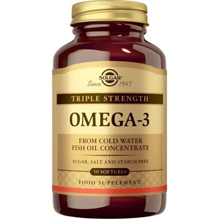 Solgar Omega 3 Complemento Alimenticio Complemento alimenticio natural purificado y refinado apoya a la función del cerebo visión y corazón 50 uds