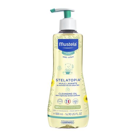 Mustela Stelatopia Huile Lavante Aceite de baño y ducha relipidizante limpia con suavidad aliviando la sensación de picor 500 ml