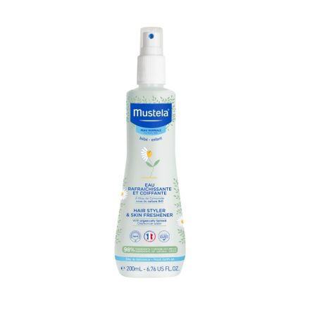 Mustela Hair Styler & Skin Freshener Agua de peinado refrescante y perfumado facilita el cepillado y da brillo al cabello con camomila bio 200 ml