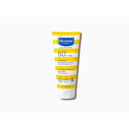 Mustela Lait Solaire Très Haute Protection Spf 50+ Leche solar no grasa ni pegajosa resistente al agua y a la arena ofrece una protección muy alta