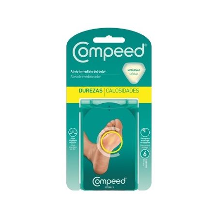 Compeed Apósitos Durezas Medianas Apósitos alivian el dolor y la presión de inmediato hidratando y suavizando la dureza 6 uds
