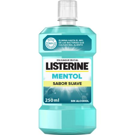 Listerine Mentol Sabor Suave Enjuague Bucal Colutorio sin alcohol elimina gérmenes gingivitis y el mal aliento sabor suave 250 ml