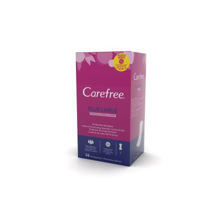Carefree Fragancia Fresca Plus Large Protegeslips Protegeslip de rápida absorción antifugas ofrece protección duradera hasta 12 horas 36 uds