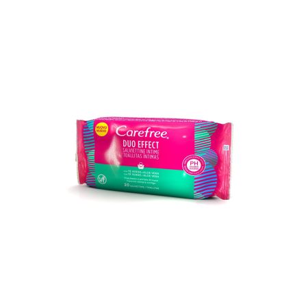 Carefree Duo Effect Toallitas Íntimas Toallitas íntimas ofrecen frescor y cuidado con té verde y aloe vera 20 uds