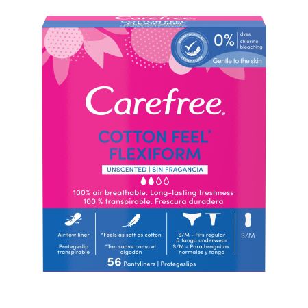 Carefree Sin Fragancia Cotton Feel Flexiform Protegeslips Protegeslip de rápida absorción antifugas se adapta y protege cómodamente