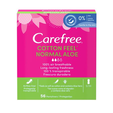 Carefree Cotton Feel Normal Aloe Protegeslips Protegeslip 100% transpirable ofrece protección suave y sensación refrescantre 56 uds