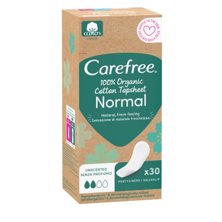 Carefree Protegeslip Normal Protegeslip biodegradable antifugas con 100% algodón 30 uds