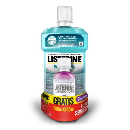 Listerine Mentol Enjuague Bucal+Enjuague Bucal Gratis Colutorio sin alcohol elimina gérmenes gingivitis y el mal aliento sabor menta 500 ml
