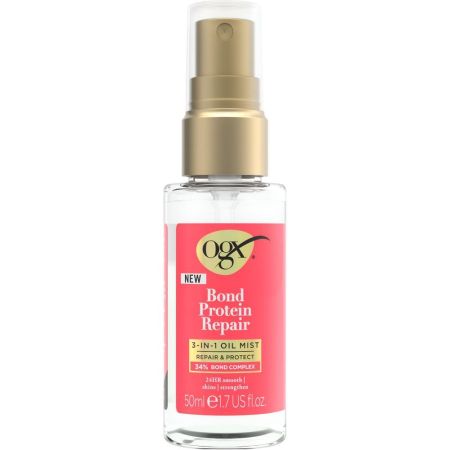 Ogx Bond Protein Repair 3-In-1 Oil Mist Aceite fortalece ayuda a prevenir el encrespamiento y mantiene el brillo para que tu cabello luzca saludable 50 ml