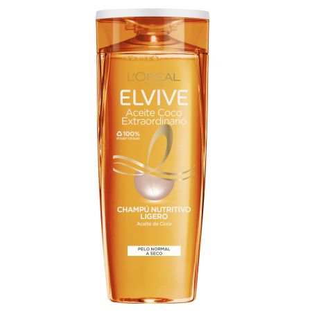 Elvive Aceite Coco Extraordinario Champú Nutritivo Ligero Champú nutrición ligera para un pelo sano con brillo y sin apelmazar 380 ml