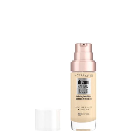 Maybelline Dream Satine Liquid Hydrating Foundation Base de maquillaje cobertura perfecta y acabado satinado con ácido hialurónico y colágeno para una hidratación de hasta 12 horas