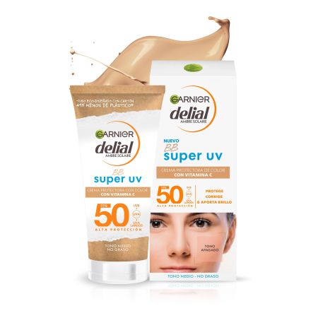 Delial Bb Super Uv Crema Protectora Con Color Spf 50 Crema solar con color para rostro y escote hidrata ilumina y unifica el tono 24 horas 50 ml