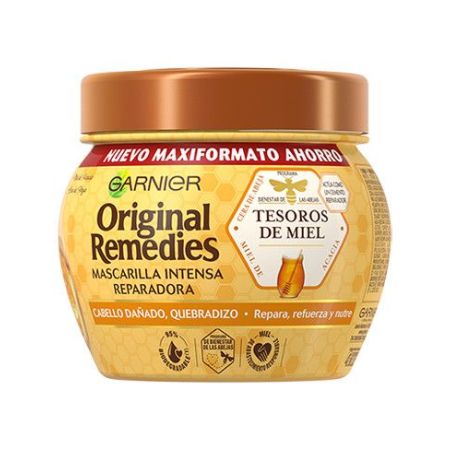 Original Remedies Hair Remedy Tesoros De Miel Mascarilla Intensa Reparadora Mascarilla intensa reconstituyente para el cabello dañado y quebradizo repara protege y da fuerza 340 ml