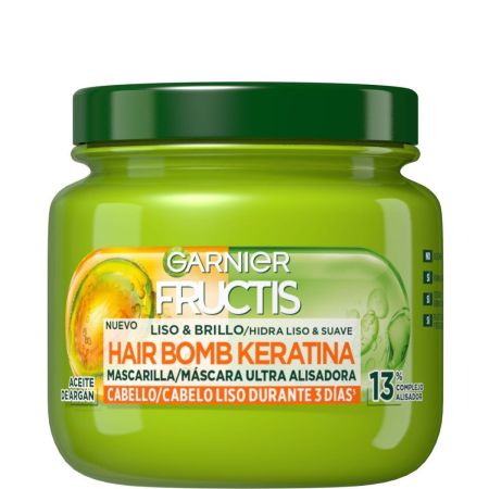 Fructis Liso & Brillo Hair Bomb Keratina Mascarilla Mascarilla nutre y protege del encrespamiento sin apelmazar 320 ml