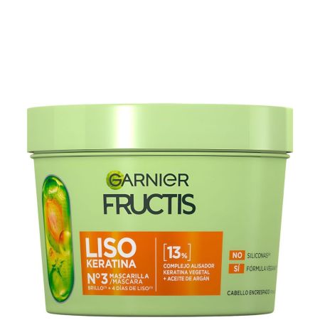 Fructis Liso Keratina Mascarilla Nº3 Mascarilla vegana eleva el allisado controla el encrespamiento y potencia el brillo para cabello encrespado 370 ml