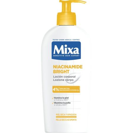 Mixa Niacinamide Bright Loción Corporal Loción corporal calmante alisa y combate rugosidades para piel reforzada 48 horas 250 ml