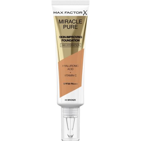 Max Factor Miracle Pure Skin-Improving Foundation Spf30 Pa+++ Base de maquillaje hidratante cobertura media difumina imperfecciones con ácido hialurónico 24 horas