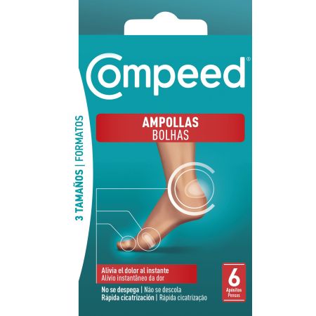 Compeed Ampollas 3 Tamaños Apósitos Apósitos alivio instantáneo protege frente a la presión y rozaduras en la zona del talón 6 uds