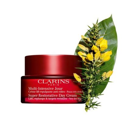 Clarins Multi-Intensive Jour Piel Seca Crema de día hidratante reafirmante y antiarrugas ofrece piel más flexible rellenada y confortable al instante 50 ml