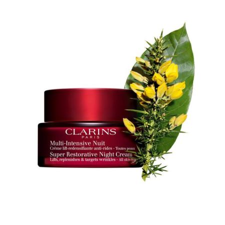 Clarins Multi-Intensive Nuit Todo Tipo De Piel Crema de noche hidratante y reafirmante antiarrugas ofrece piel más flexible rellenada y confortable al instante 50 ml