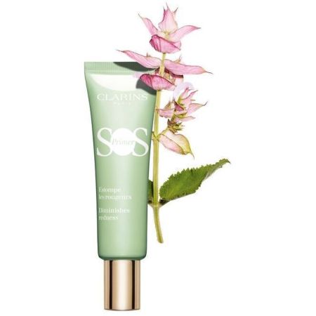 Clarins Sos Primer Estompe Les Rougeurs Prebase de maquillaje calmante antirojeces prepara hidrata y ofrece luminosidad 24 horas 30 ml