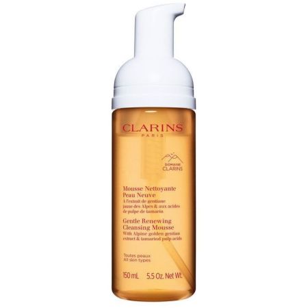 Clarins Mousse Nettoyante Peau Neuve Espuma limpiadora ofrece exfoliación suave y ayuda a reavivar la luminosidad 150 ml