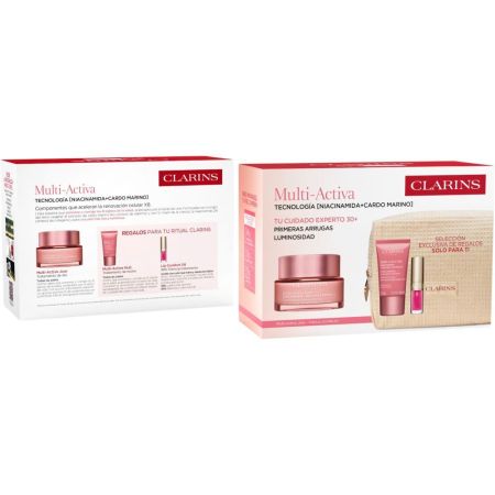 Clarins Multi-Active Jour Todo Tipo De Piel Estuche Crema de día hidratante ofrece textura fresca y acabado sedoso para piel rellena flexible y mate 50 ml