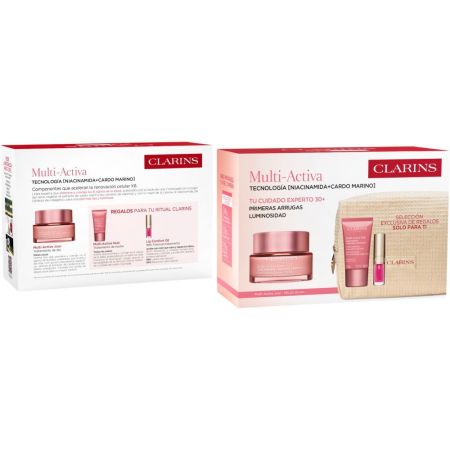 Clarins Multi-Active Jour Piel Seca Estuche Crema de día nutre alisa y potencia la luminosidad combatiendo primeras arrugas para piel lisa y más joven 50 ml