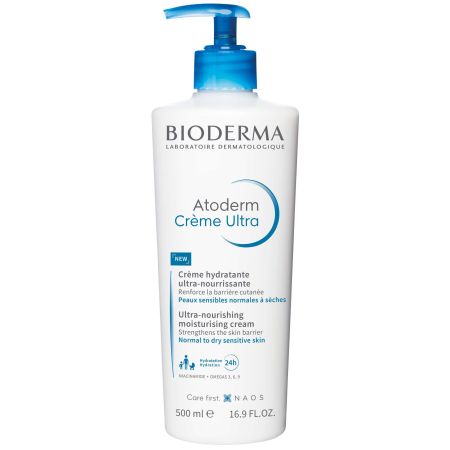 Bioderma Atoderm Crème Ultra Crème Hydratante Ultra-Nourissante Crema ultranutritiva protege y aliviando irritaciones con vitamina b3 24 horas 500 ml