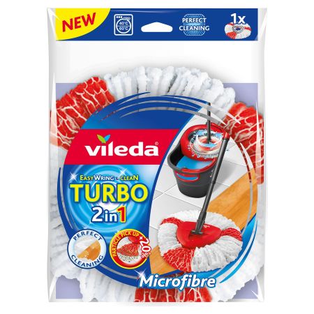 Vileda Fregona Easy Wring & Clean Turbo 2 In 1 Recambio Fregona de microfibras gran poder de limpieza y absorción