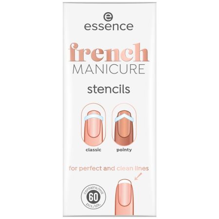 Essence French Manicure Stencils Plantillas para manicura francesa con forma de media luna puntiaguda y de corazón