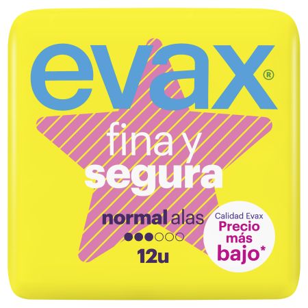 Evax Compresas Fina Y Segura Normal Alas Compresas con alas súper absorbentes ofrecen una mayor comodidad 12 uds