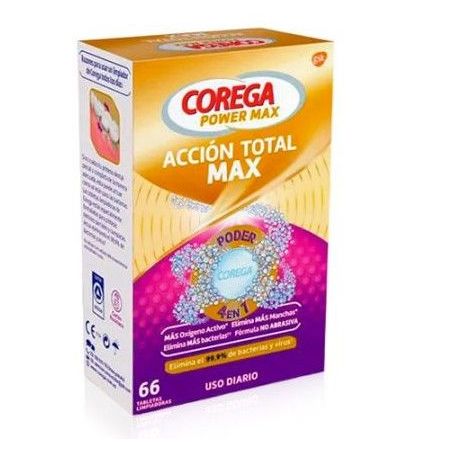 Corega Tabletas Limpiadoras Para Prótesis Dentales Acción Total Tabletas limpiadoras para prótesis dentales ofrecen gran desinfección y frescor 66 uds